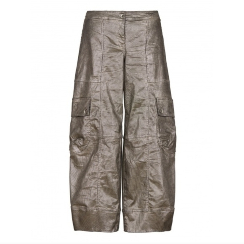 Alembika Avante Garde Metallic Gold Waxed Wide Lantern Cargo Pants 1 6/8